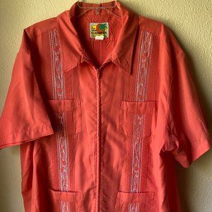Haband Guayabera Men's Orange Peach Cuban Cigar Zip Top Shirt Size 3XL